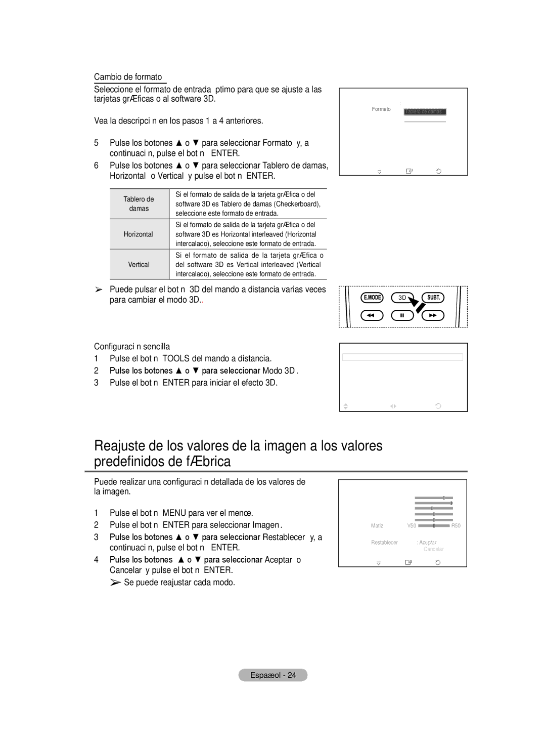 Samsung BN68-01422A-01 user manual Cambio de formato, Tablero de, Seleccione este formato de entrada 