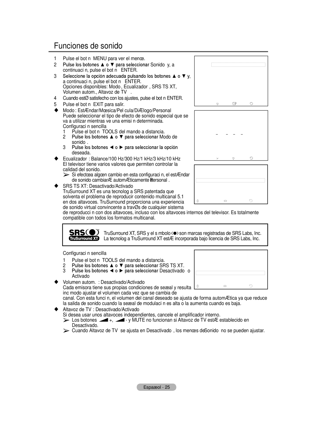 Samsung BN68-01422A-01 user manual Funciones de sonido 