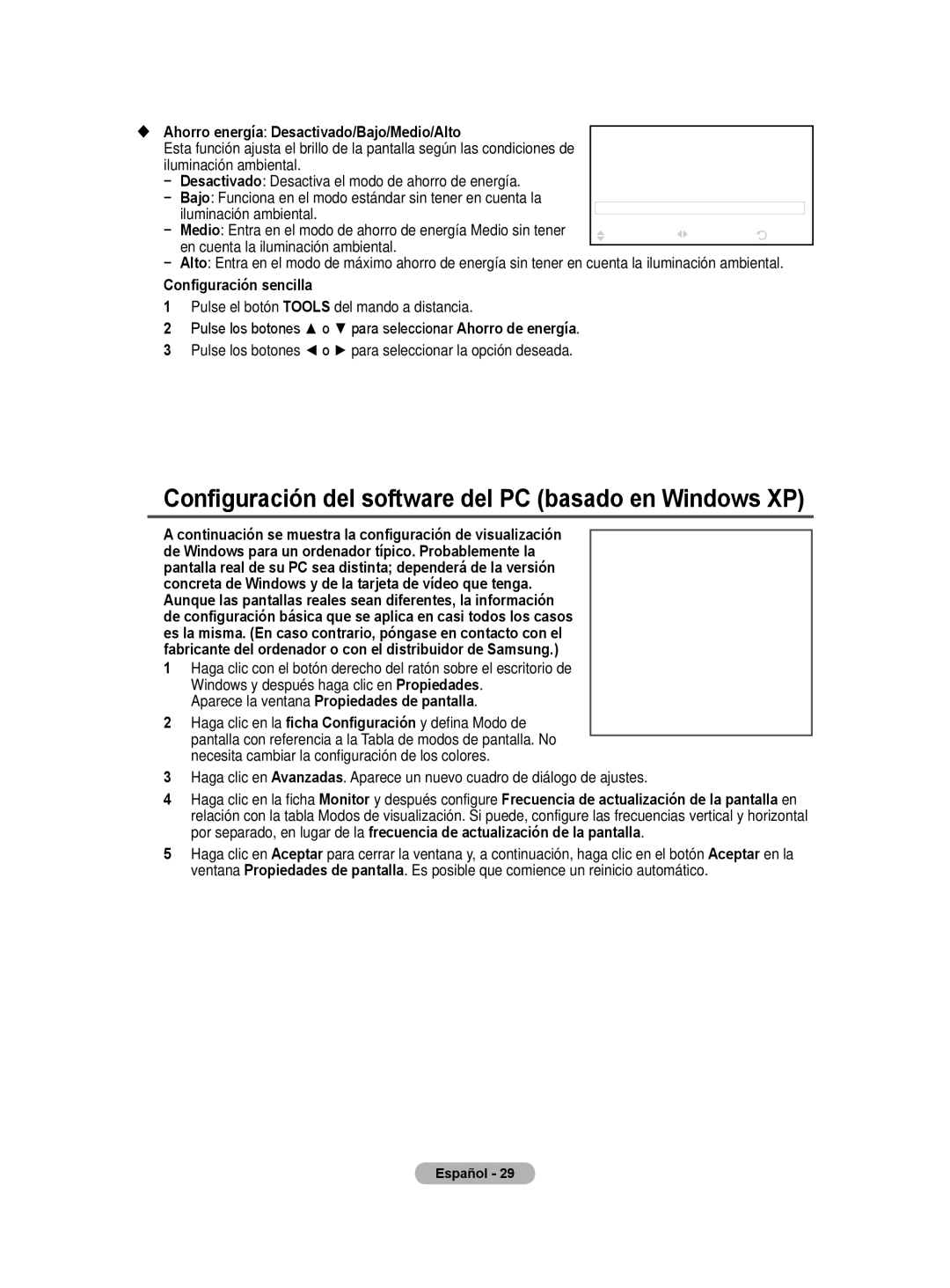 Samsung BN68-01422A-01 user manual Configuración del software del PC basado en Windows XP 