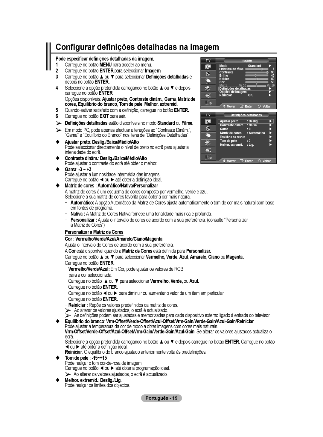 Samsung BN68-01422A-01 user manual Configurar definições detalhadas na imagem 