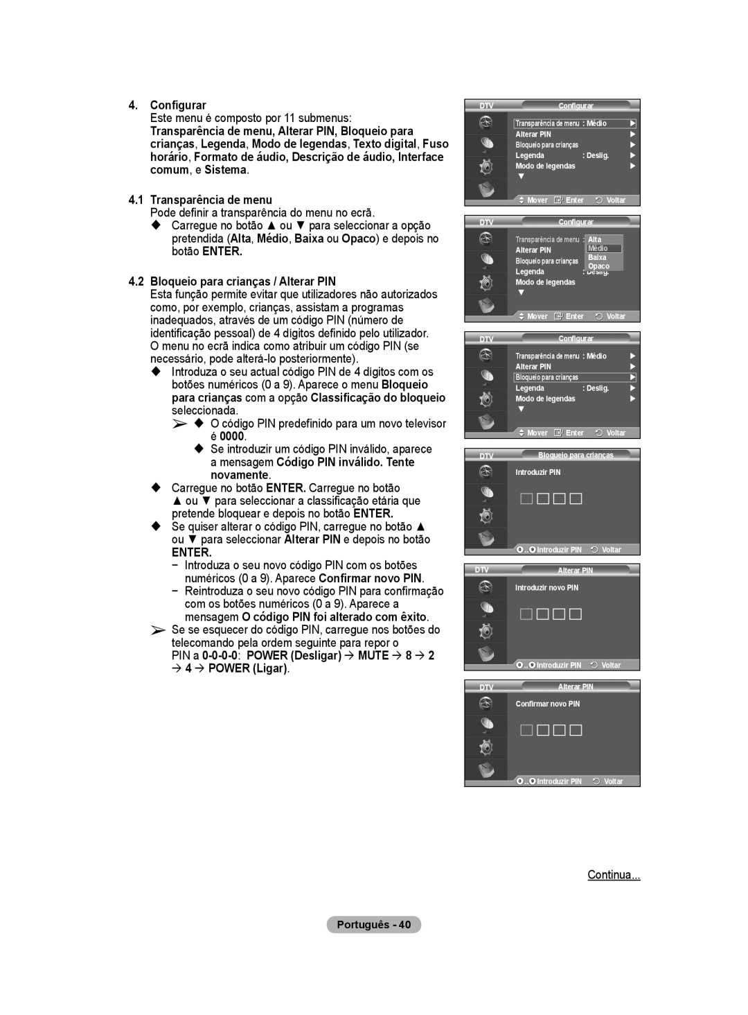 Samsung BN68-01422A-01 user manual Configurar, Este menu é composto por 11 submenus, Transparência de menu 