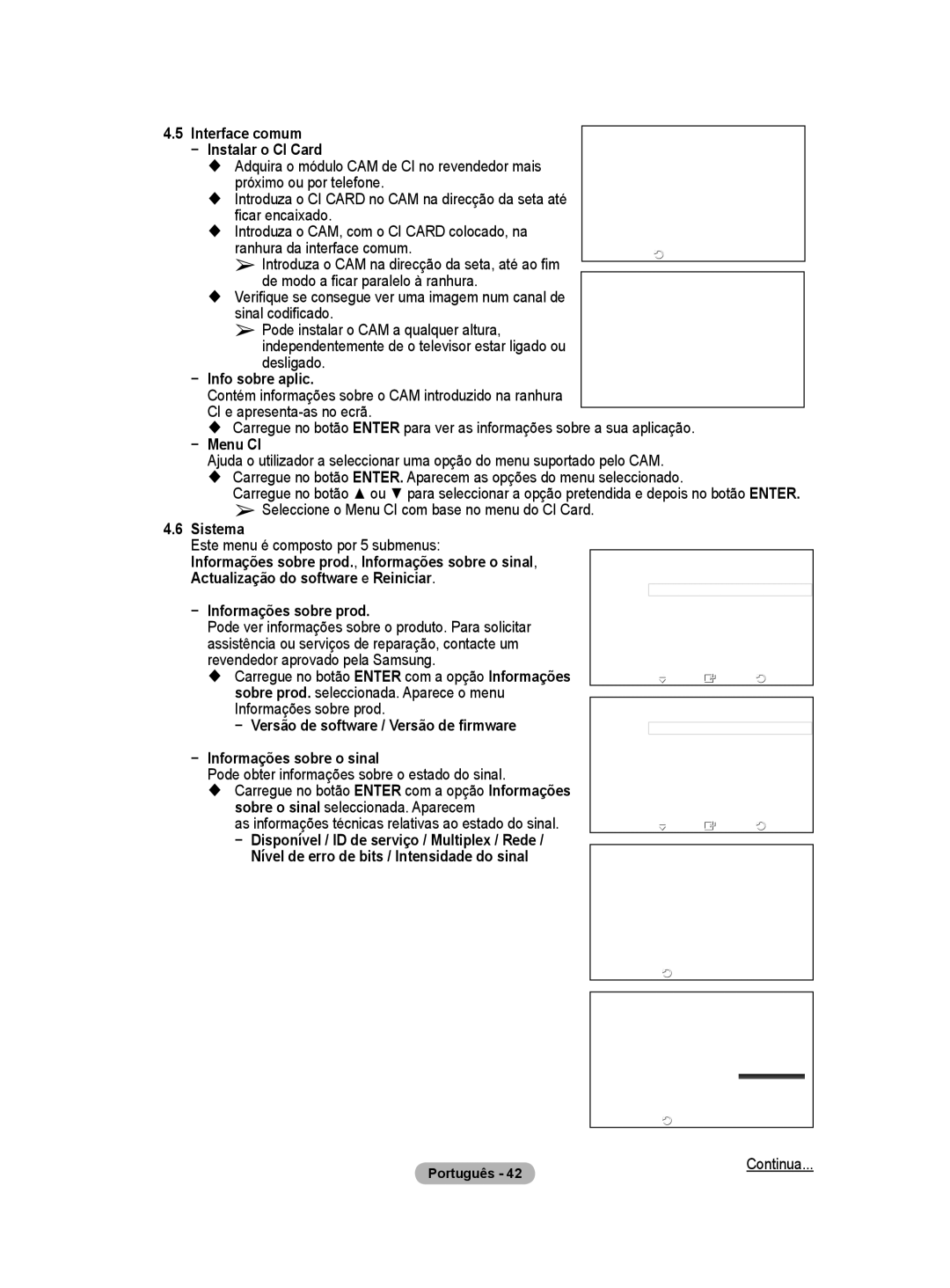 Samsung BN68-01422A-01 user manual Interface comum, Instalar o CI Card, Próximo ou por telefone, CI e apresenta-as no ecrã 