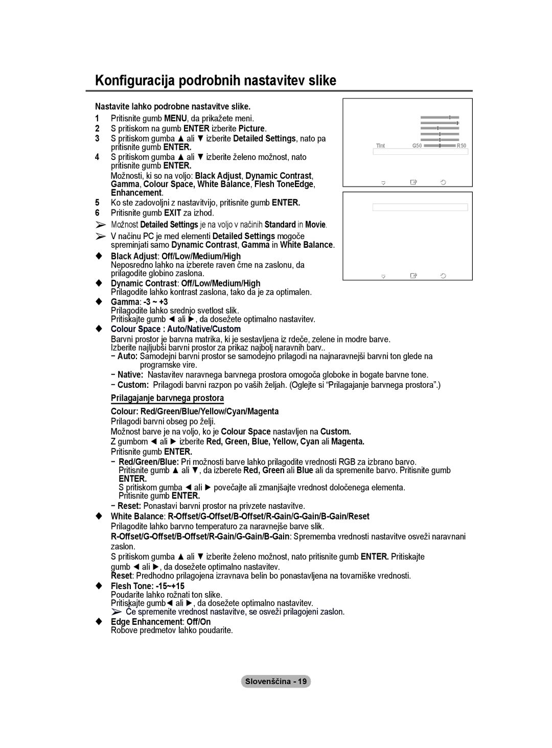 Samsung BN68-01422A-01 user manual Konfiguracija podrobnih nastavitev slike 