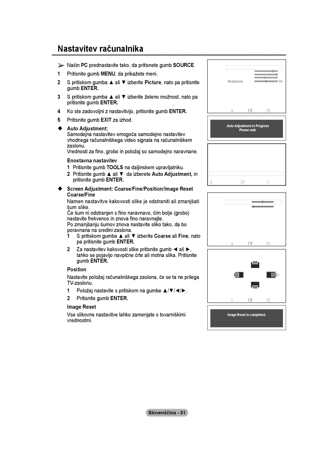 Samsung BN68-01422A-01 user manual Nastavitev računalnika, Način PC prednastavite tako, da pritisnete gumb Source 