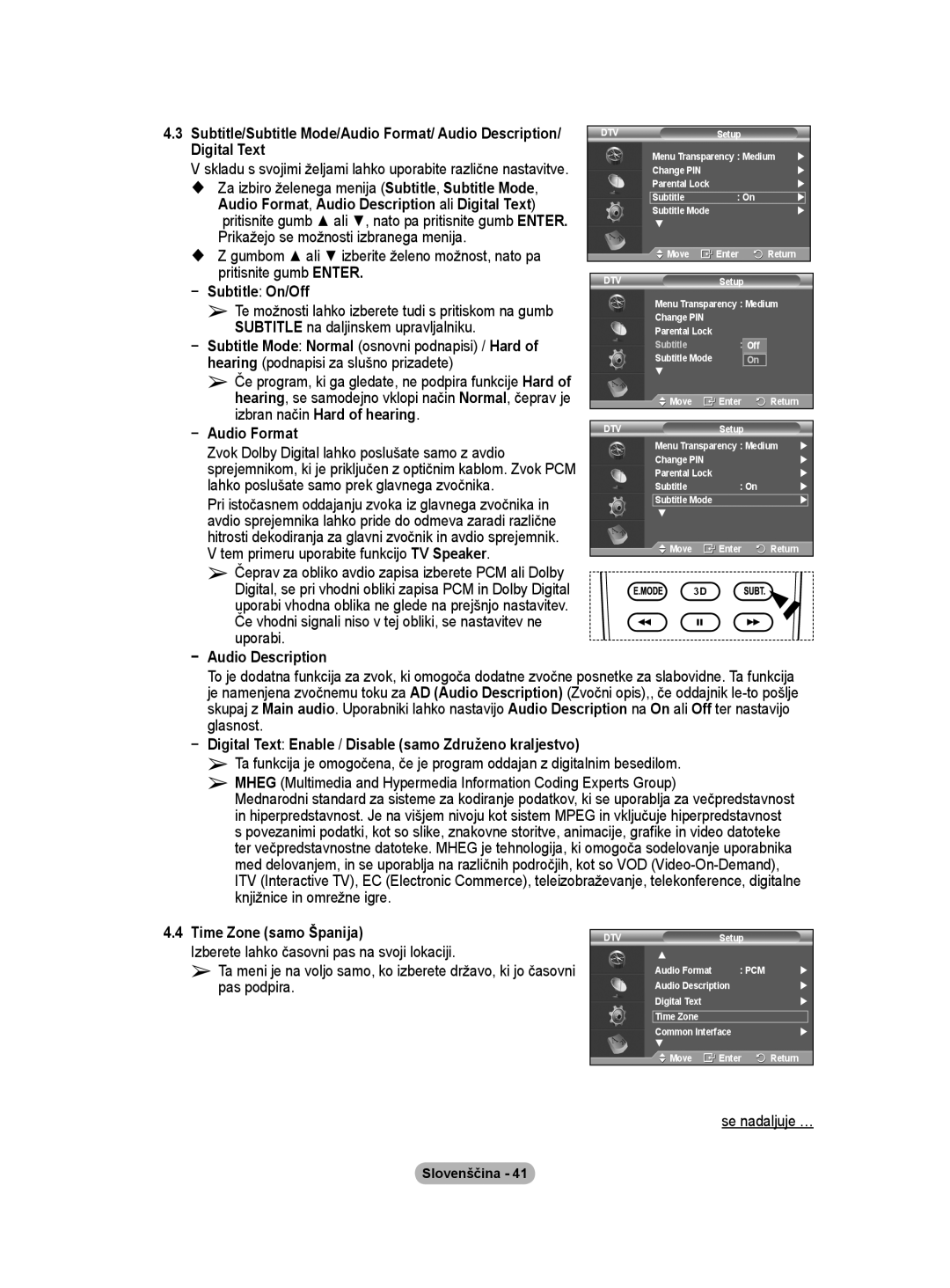 Samsung BN68-01422A-01 Zvok Dolby Digital lahko poslušate samo z avdio, Lahko poslušate samo prek glavnega zvočnika 