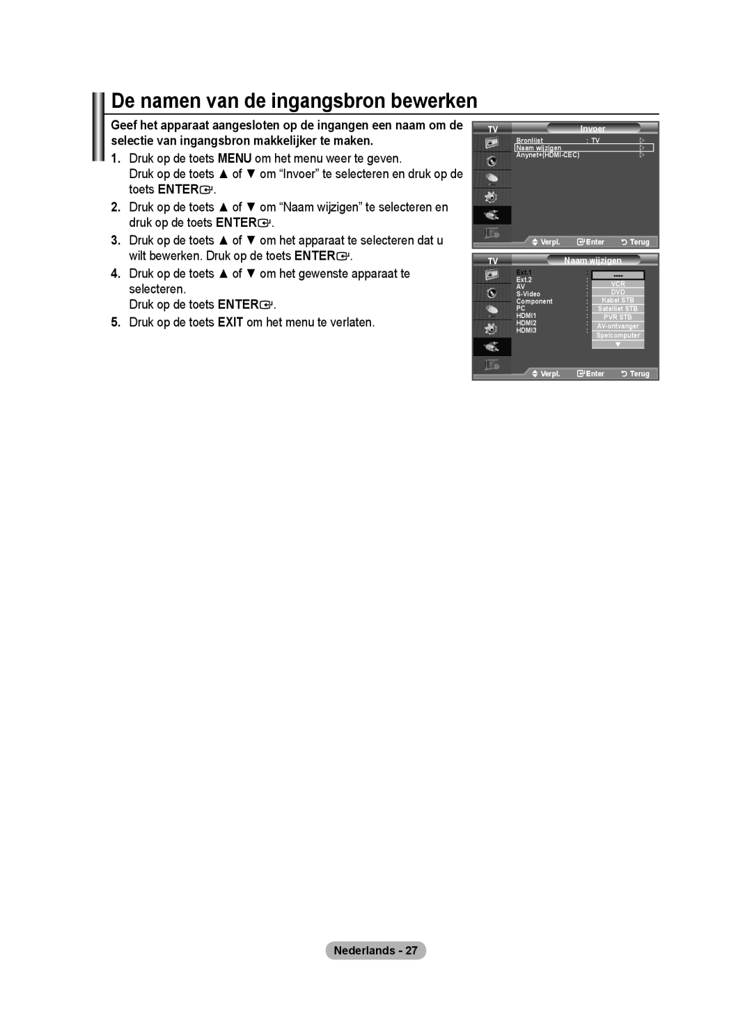 Samsung BN68-01424A-00 user manual De namen van de ingangsbron bewerken, Naam wijzigen 