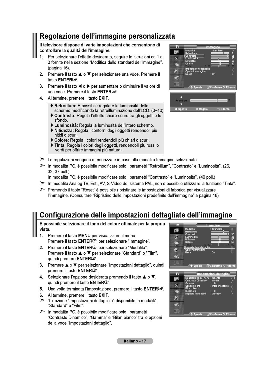 Samsung BN68-01424A-00 user manual Regolazione dell’immagine personalizzata 