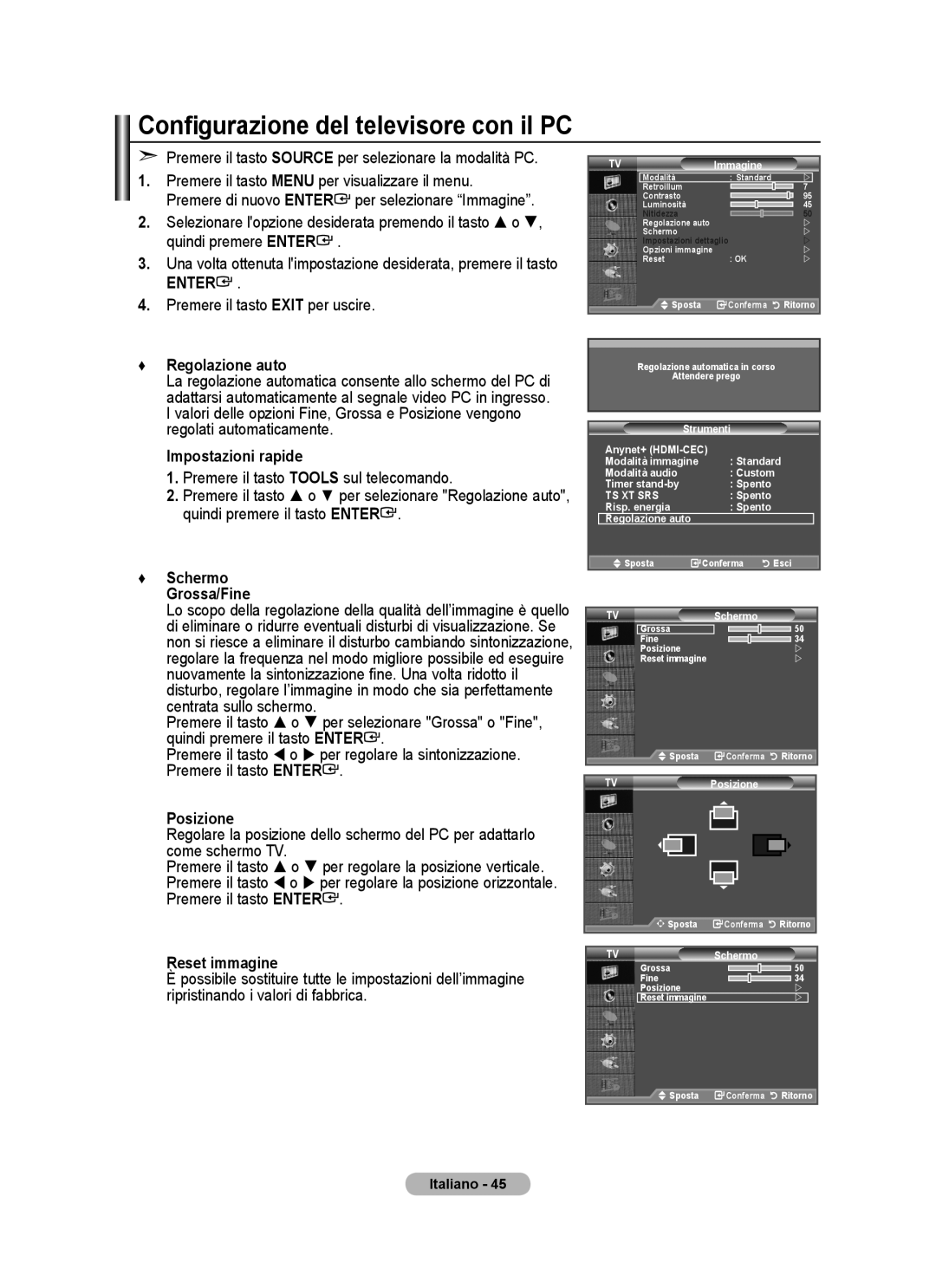 Samsung BN68-01424A-00 Configurazione del televisore con il PC, Premere il tasto Source per selezionare la modalità PC 