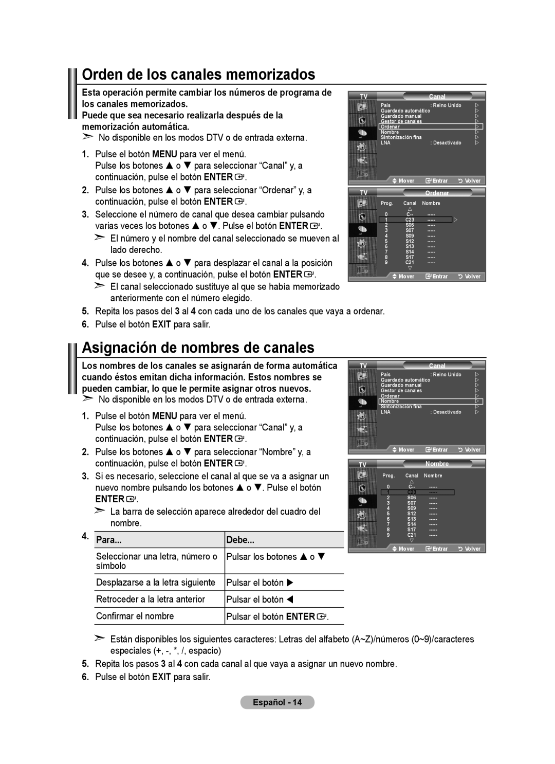 Samsung BN68-01424A-00 user manual Asignación de nombres de canales 