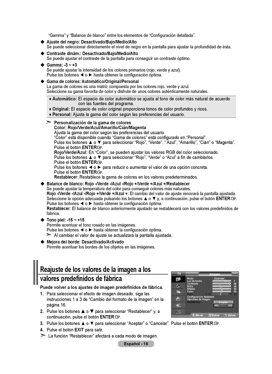 Samsung BN68-01424A-00  Ajuste del negro Desactivado/Bajo/Medio/Alto,  Contraste dinám. Desactivado/Bajo/Medio/Alto 