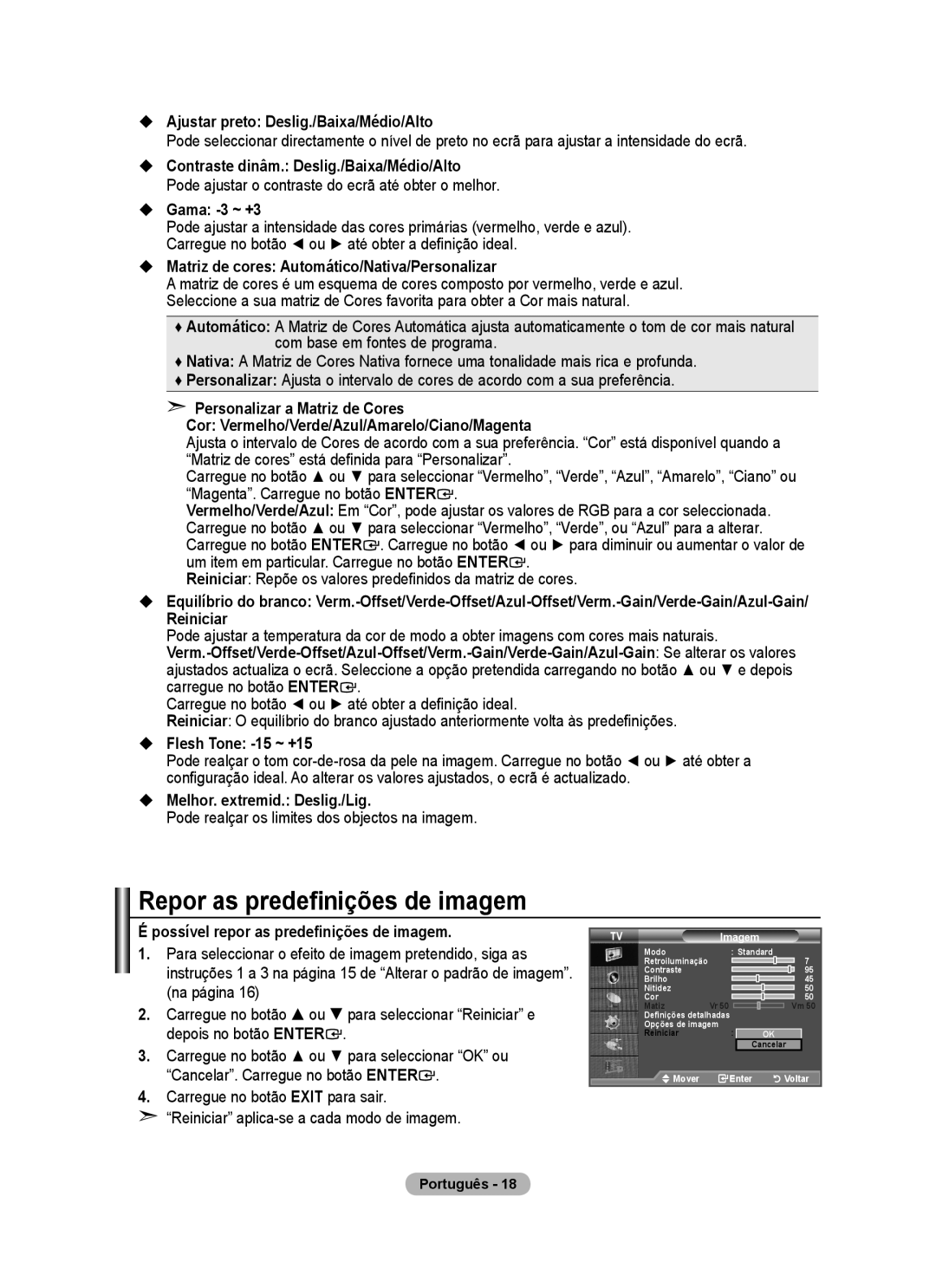 Samsung BN68-01424A-00 user manual Repor as predefinições de imagem 