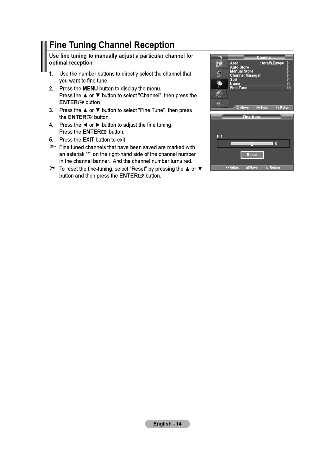 Samsung BN68-01508J-00 user manual Fine Tuning Channel Reception 