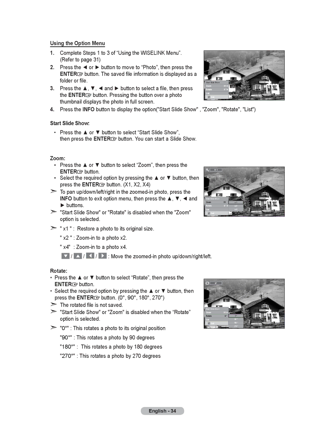 Samsung BN68-01508J-00 user manual Buttons, Option is selected, This rotates a photo to its original position 