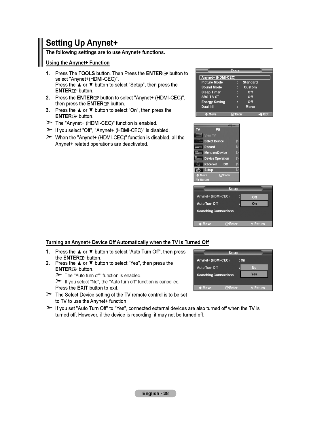 Samsung BN68-01508J-00 user manual Setting Up Anynet+ 