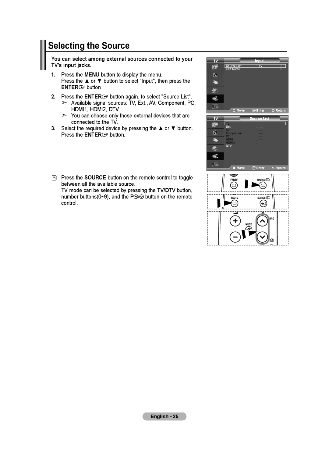 Samsung BN68-01517A-00 user manual Selecting the Source 