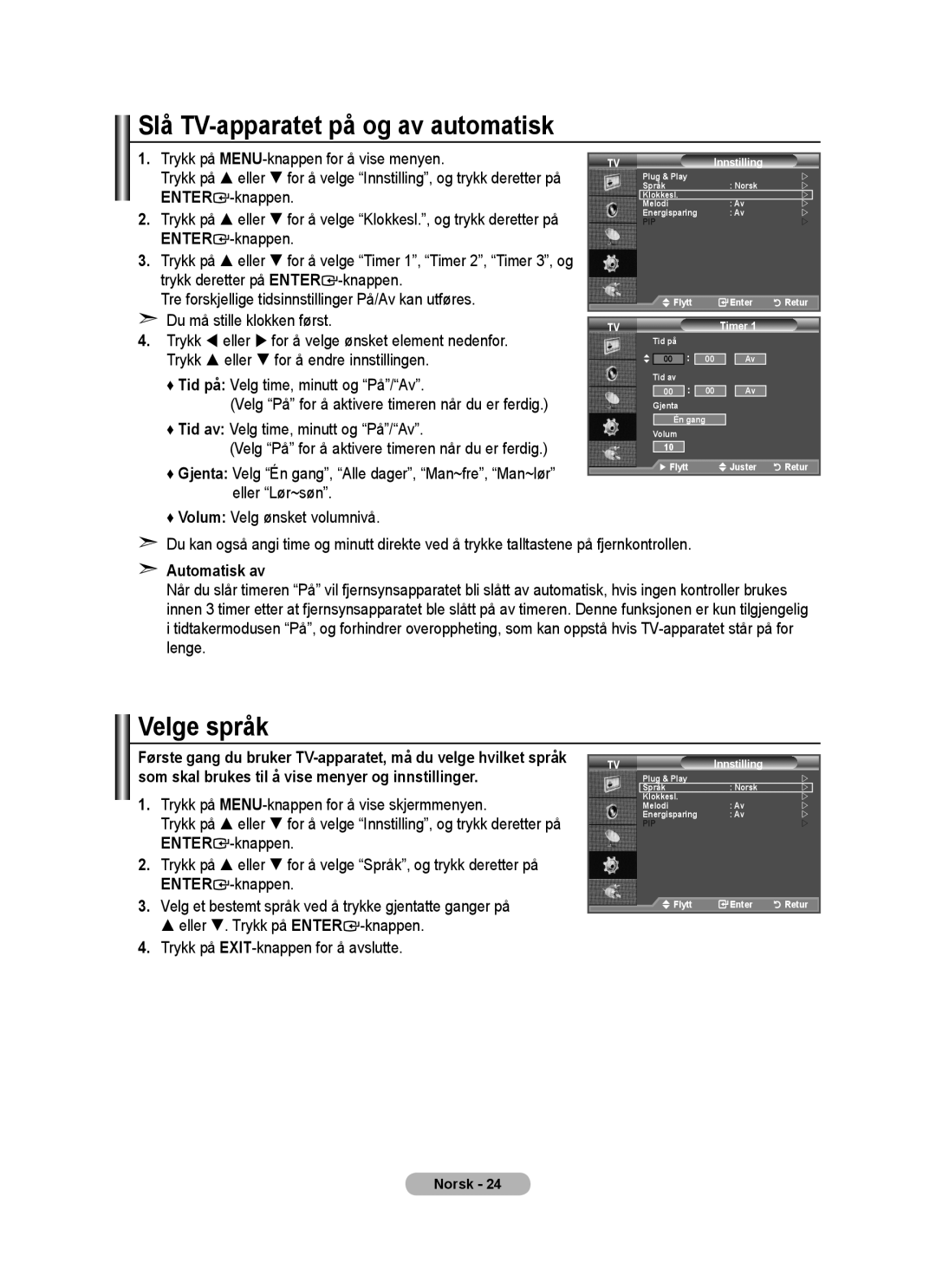 Samsung BN68-01518H-00 user manual Tid på 00 00 Av Tid av 00 00 Av Gjenta Én gang Volum 