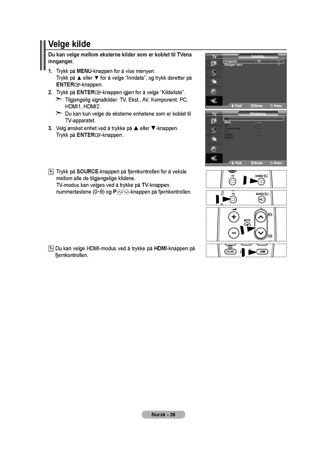 Samsung BN68-01518H-00 user manual Velge kilde 