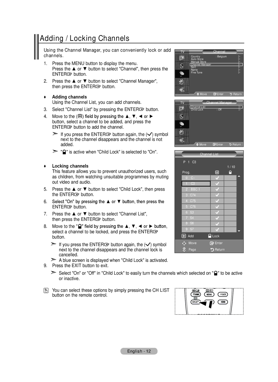 Samsung BN68-01518H-00 user manual Channels, Using the Channel List, you can add channels, Added, Locking channels 