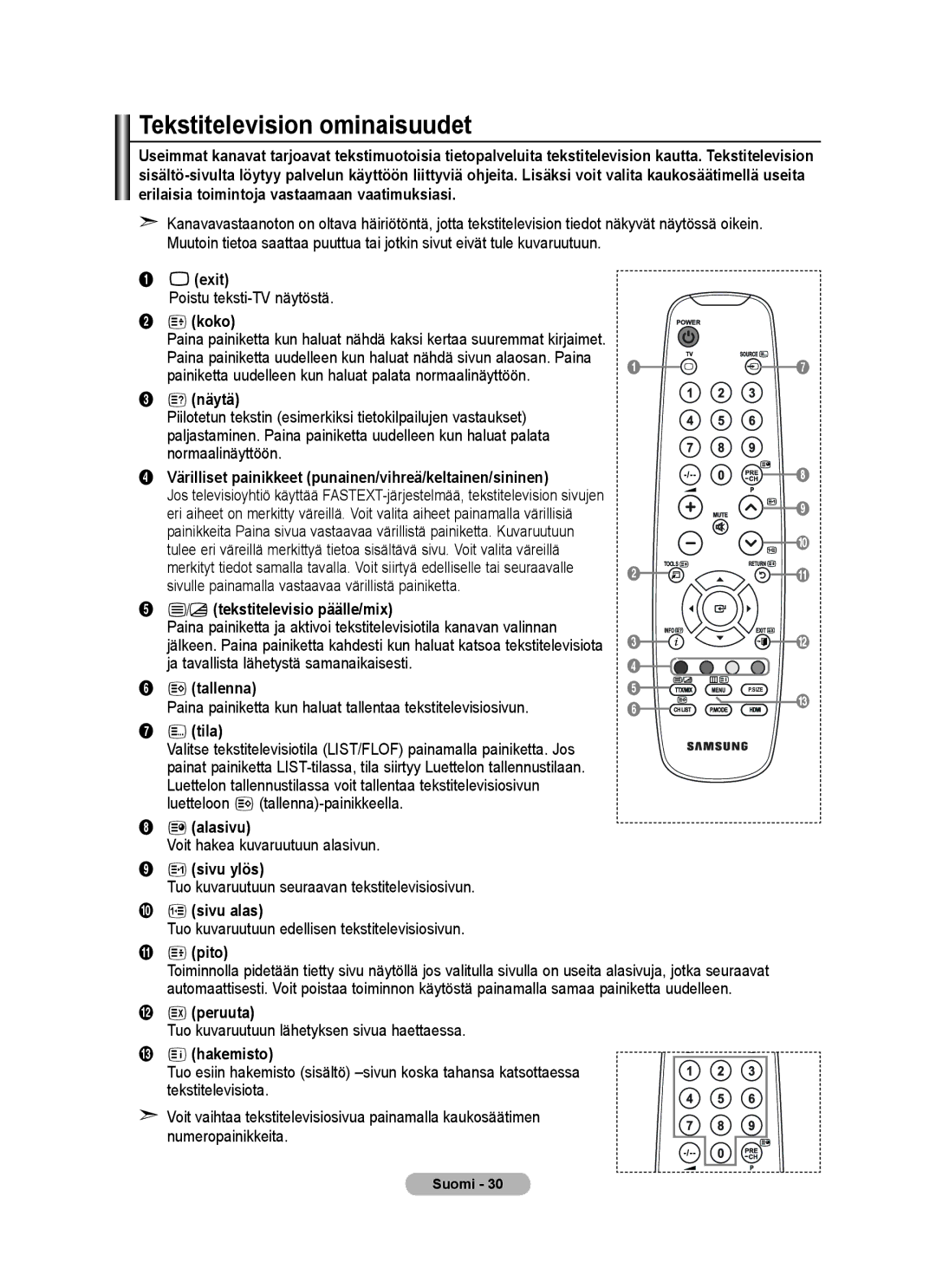 Samsung BN68-01518H-00 user manual Tekstitelevision ominaisuudet 