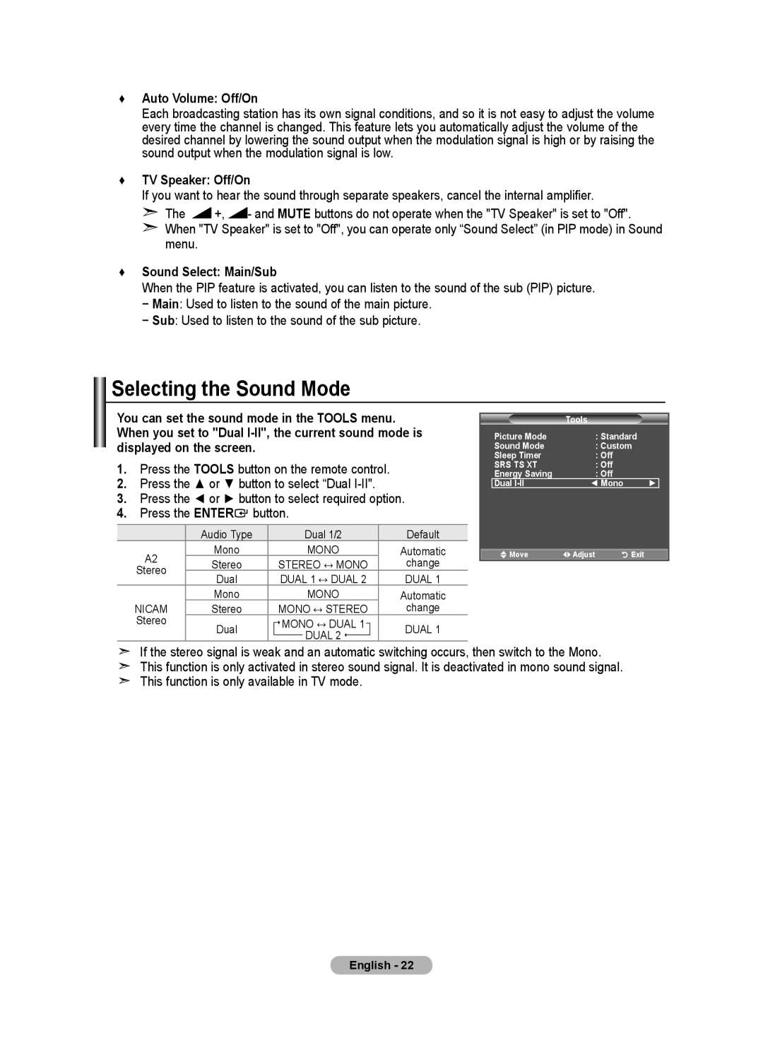 Samsung BN68-01518H-00 user manual Selecting the Sound Mode 