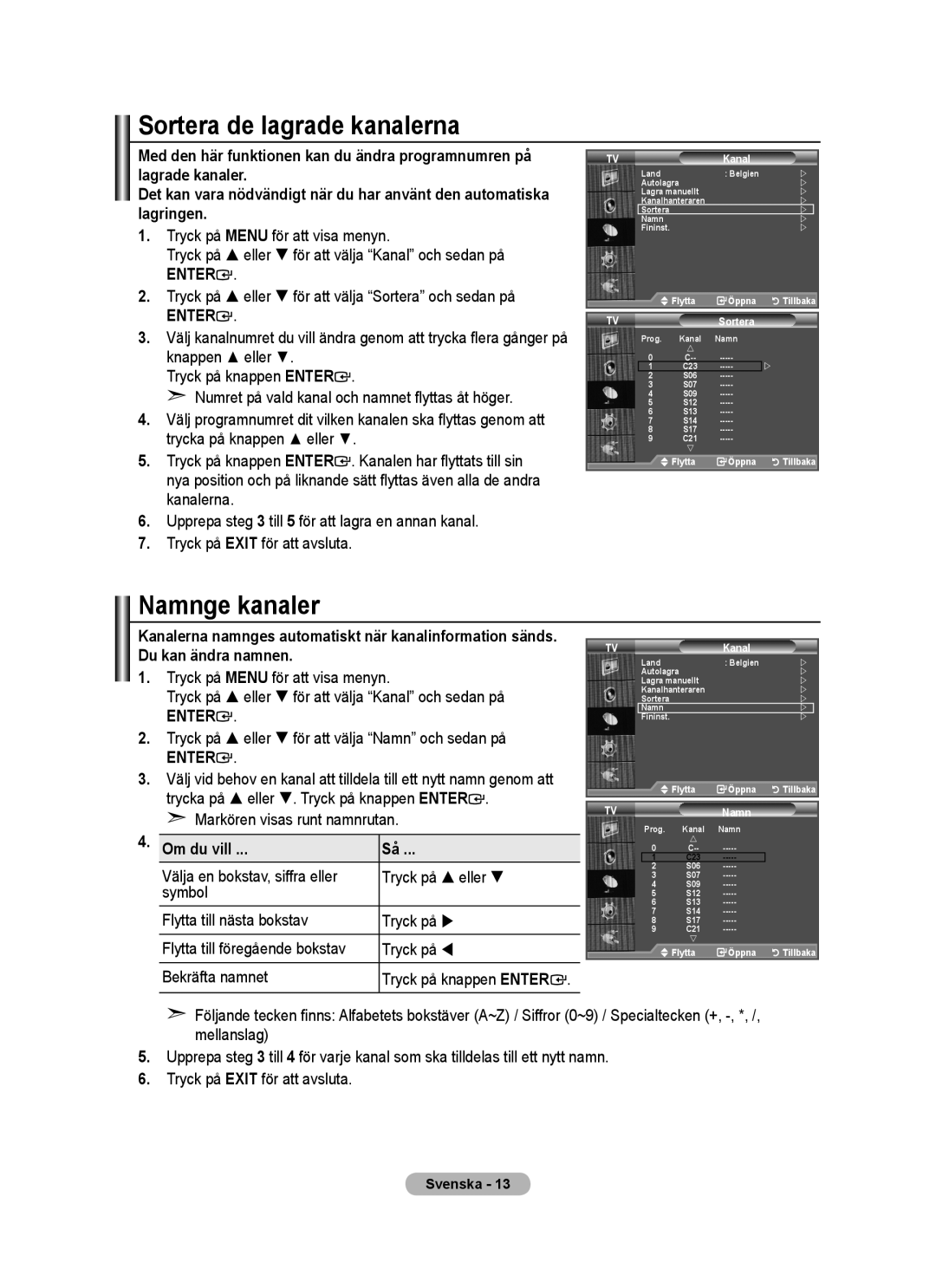 Samsung BN68-01518H-00 user manual Sortera de lagrade kanalerna, Namnge kanaler, Om du vill 