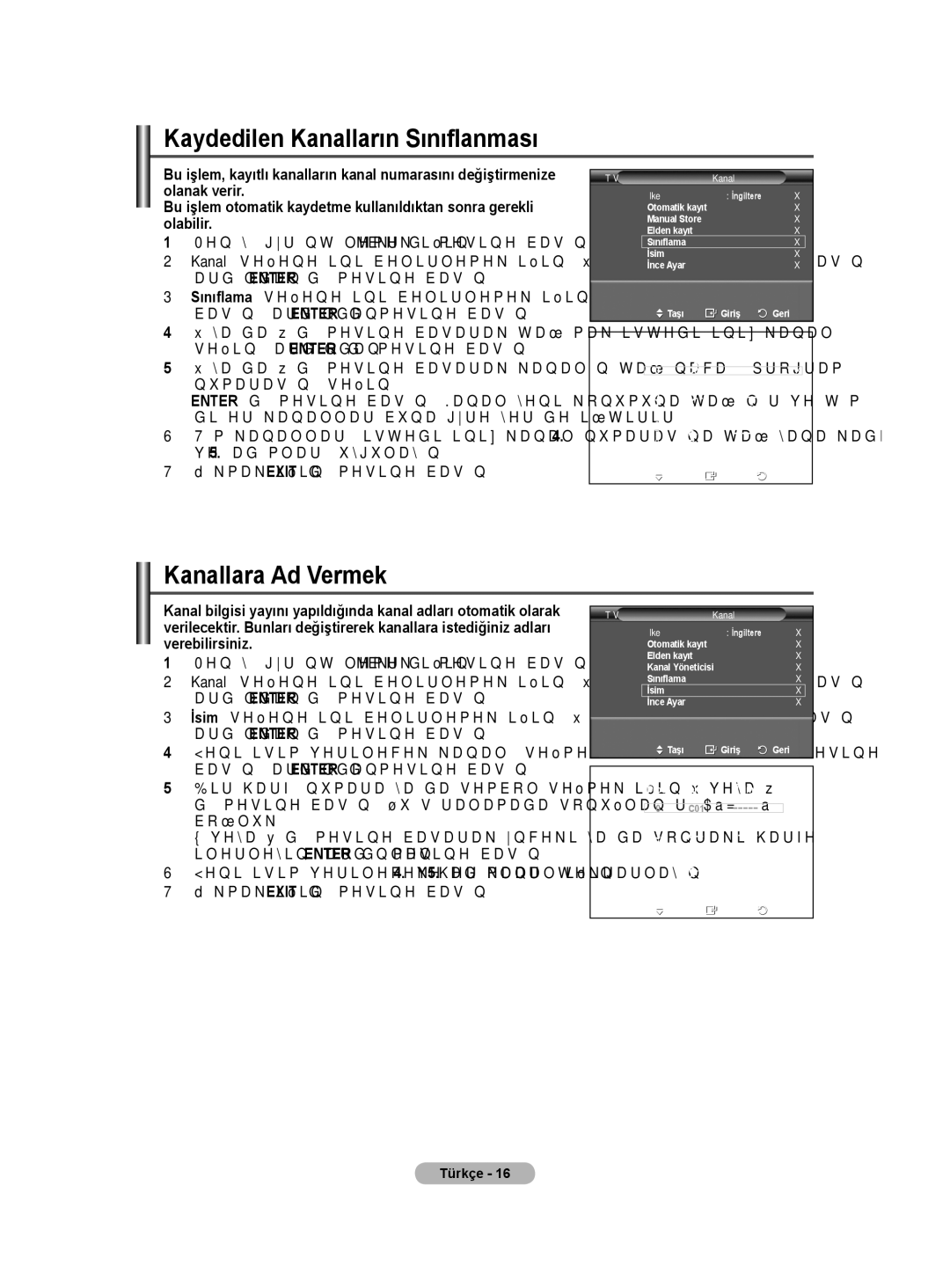 Samsung BN68-01528B-02 user manual Kaydedilen Kanalların Sınıflanması, Kanallara Ad Vermek 