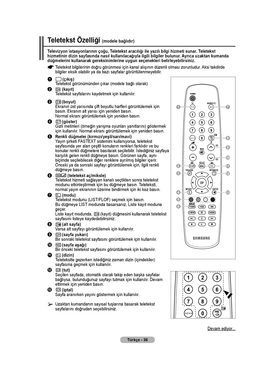 Samsung BN68-01528B-02 user manual Teletekst Özelliği modele bağlıdır 