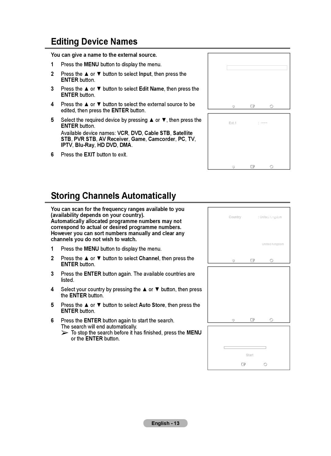 Samsung BN68-01528B-02 Editing Device Names, Storing Channels Automatically, You can give a name to the external source 