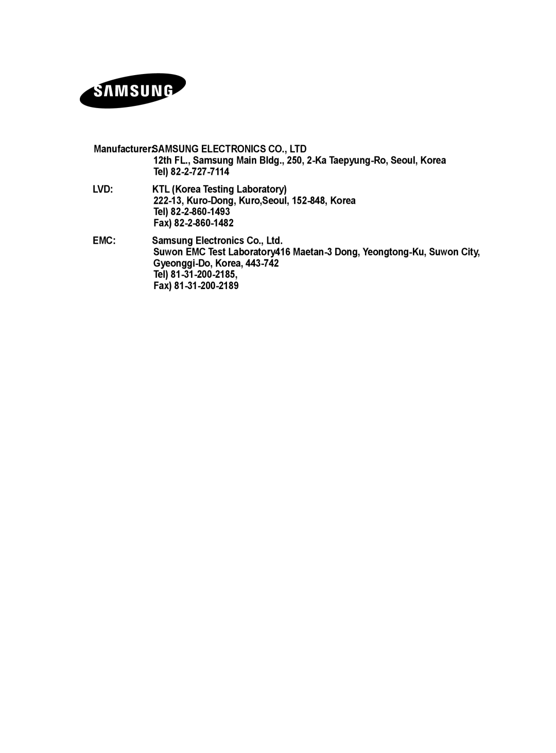 Samsung BN68-01528B-02 user manual Lvd 