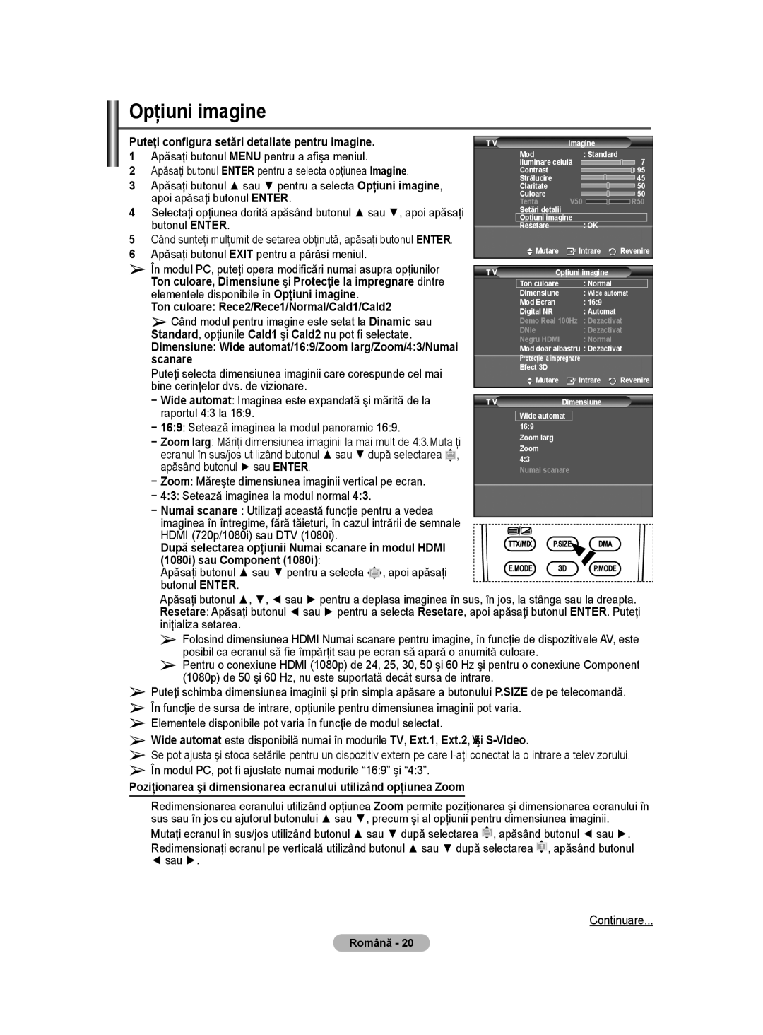 Samsung BN68-01528B-02 user manual Opţiuni imagine, Apoi apăsaţi butonul Enter 