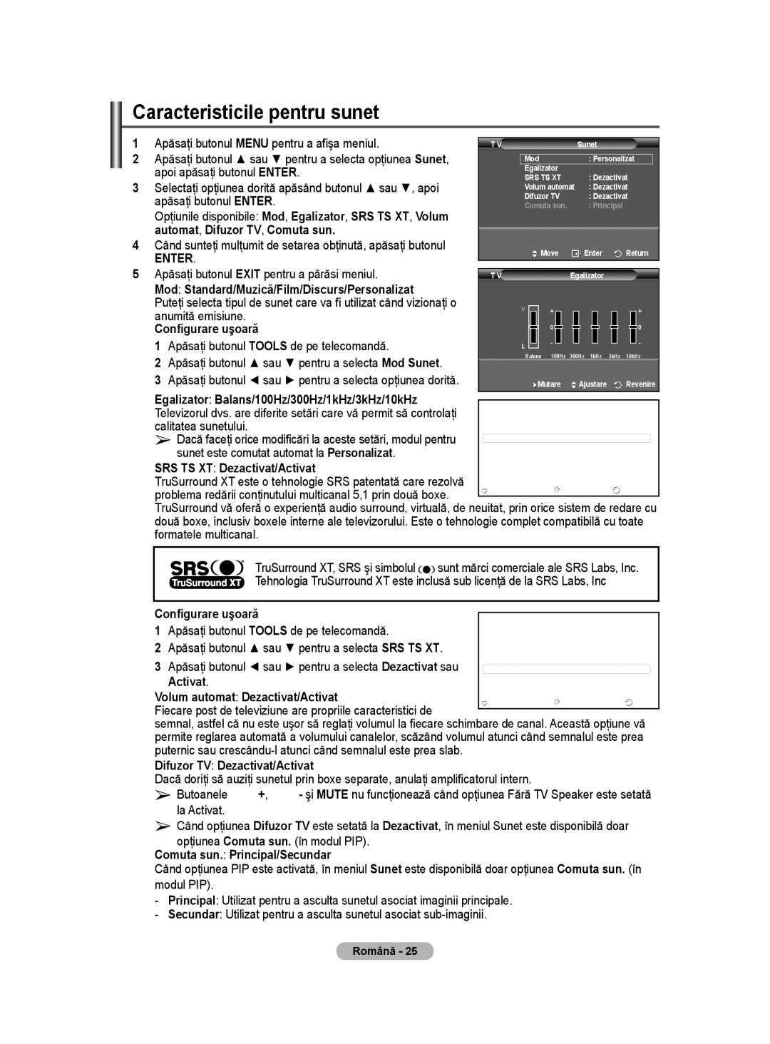 Samsung BN68-01528B-02 user manual Caracteristicile pentru sunet 