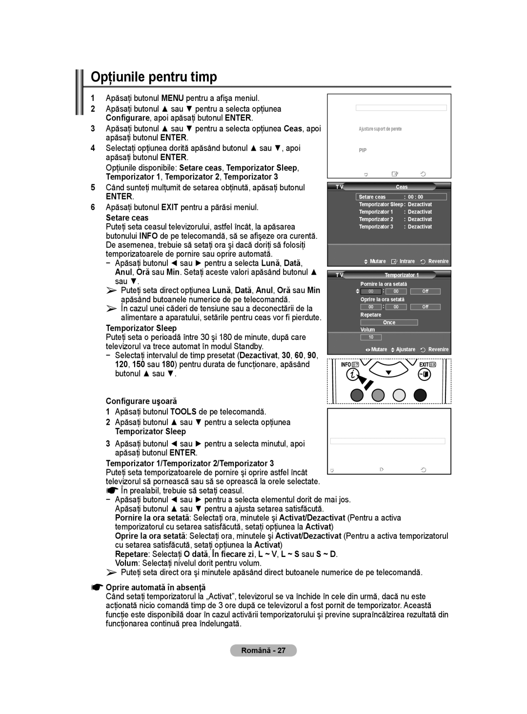 Samsung BN68-01528B-02 user manual Opţiunile pentru timp 