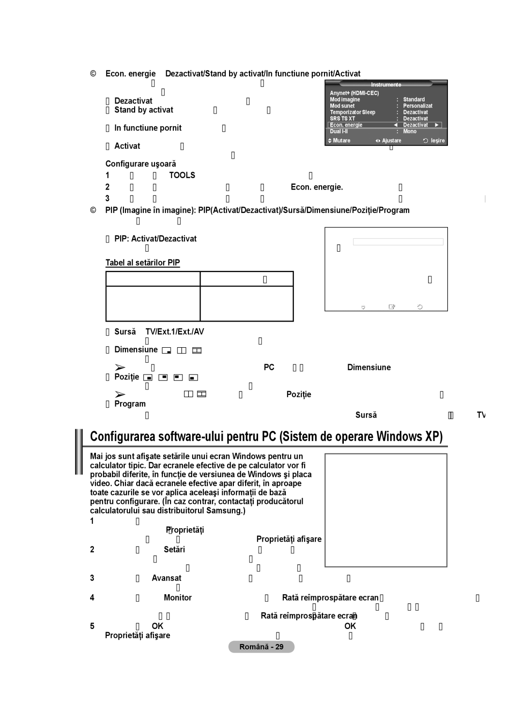 Samsung BN68-01528B-02 user manual De condiţiile de iluminare ambientale, Dezactivat Dezactivează modul Economisire energie 