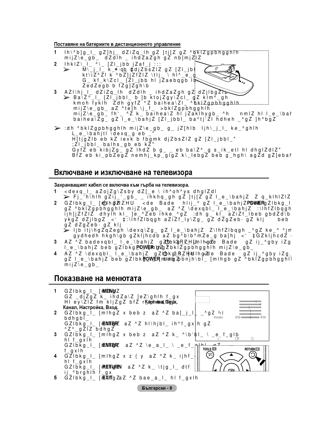 Samsung BN68-01528B-02 user manual Включване и изключване на телевизора, Показване на менютата, Канал, Настройка, Вход 