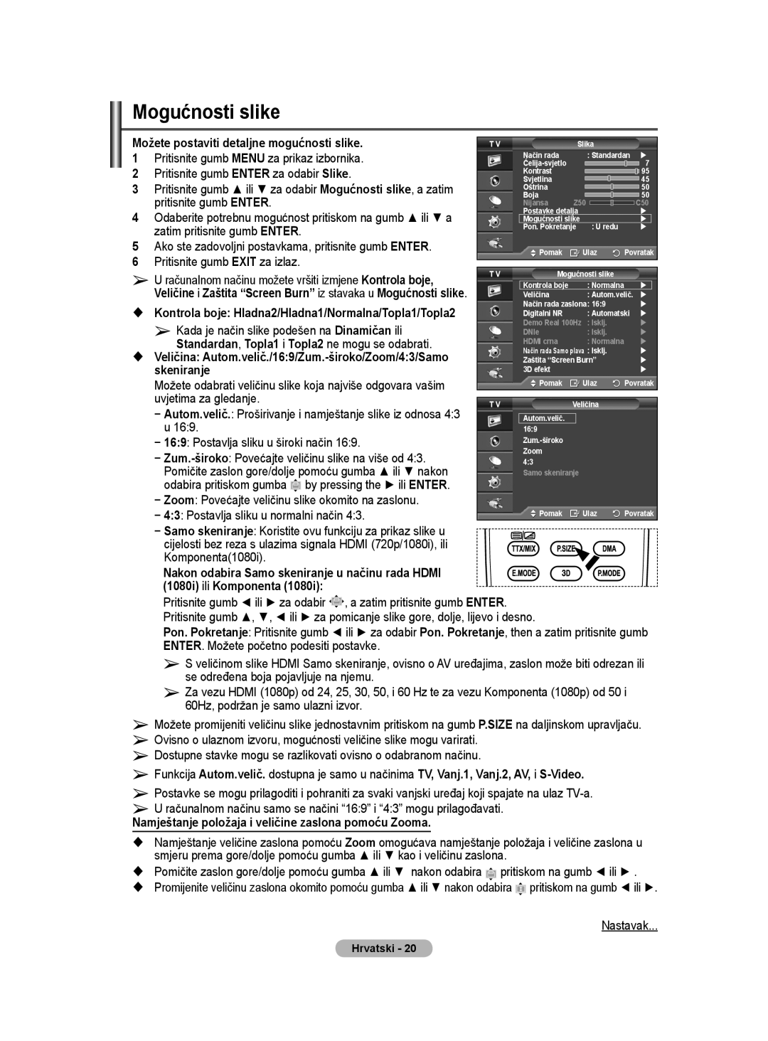 Samsung BN68-01528B-02 user manual Mogućnosti slike 