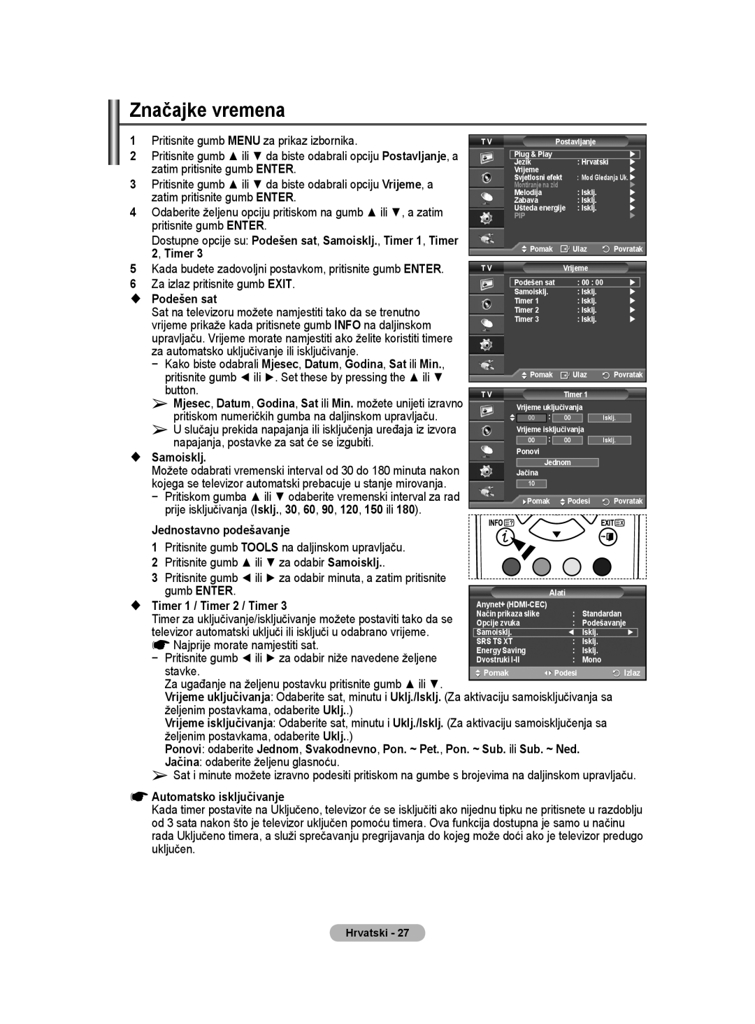 Samsung BN68-01528B-02 user manual Značajke vremena 