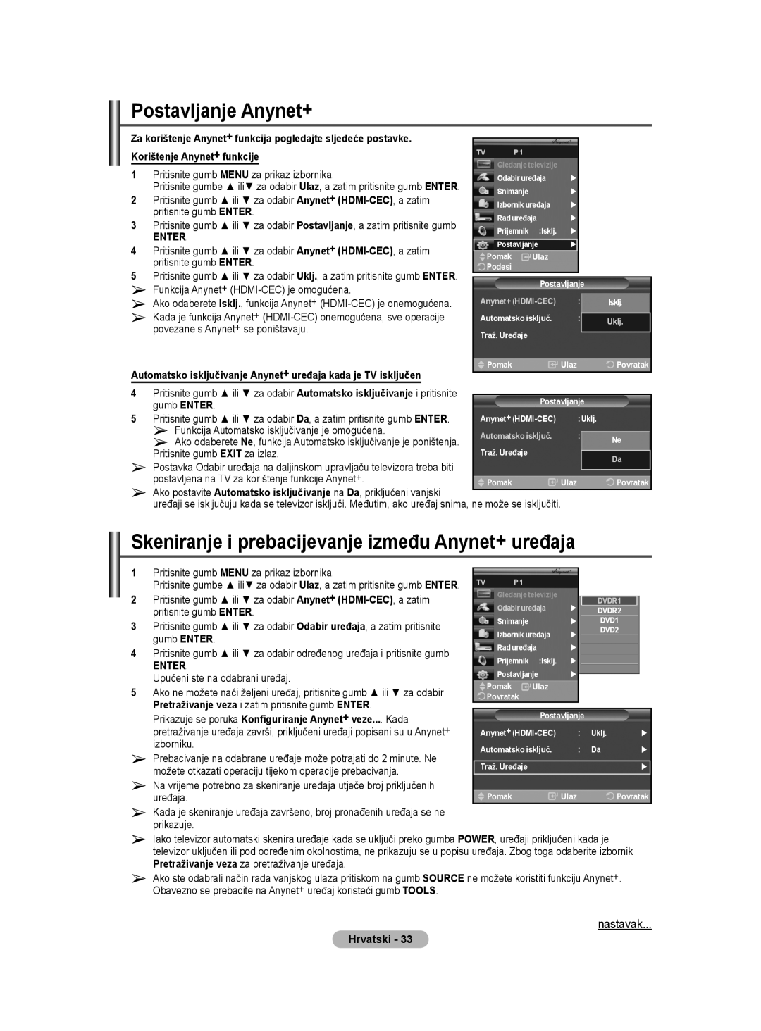 Samsung BN68-01528B-02 user manual Postavljanje Anynet+, Skeniranje i prebacijevanje između Anynet+ uređaja 