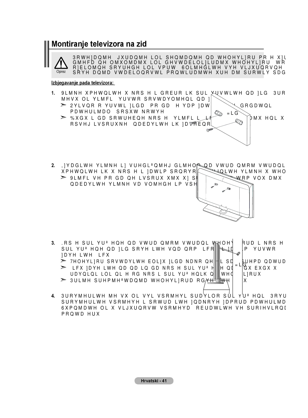 Samsung BN68-01528B-02 user manual Montiranje televizora na zid, Izbjegavanje pada televizora 