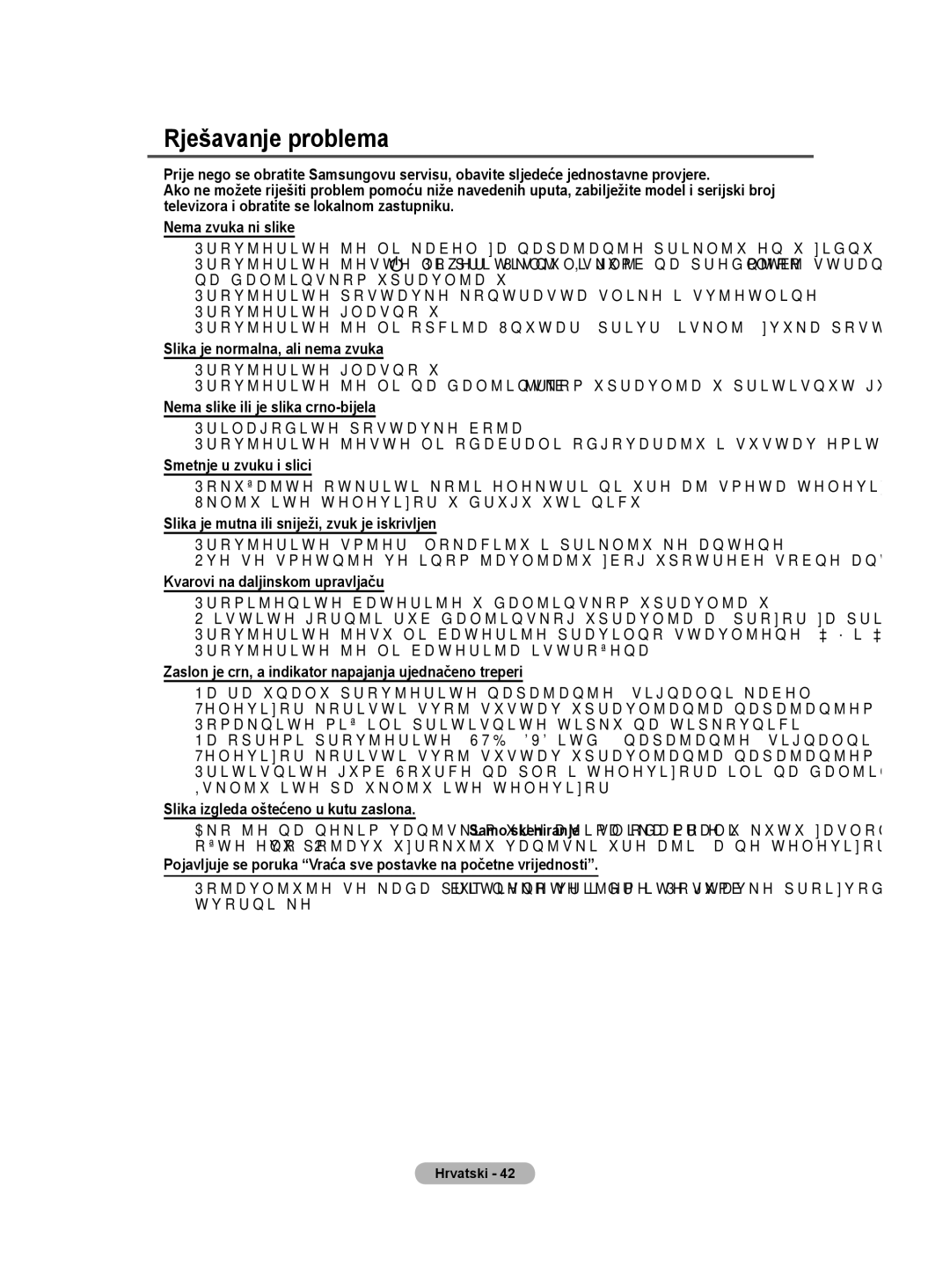 Samsung BN68-01528B-02 user manual Rješavanje problema 