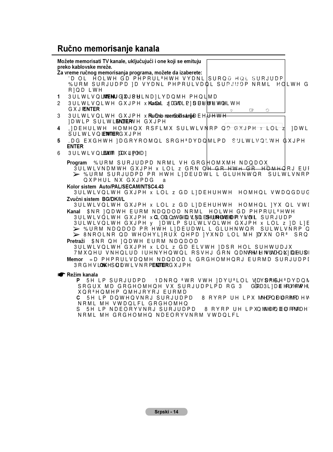 Samsung BN68-01528B-02 user manual Ručno memorisanje kanala 