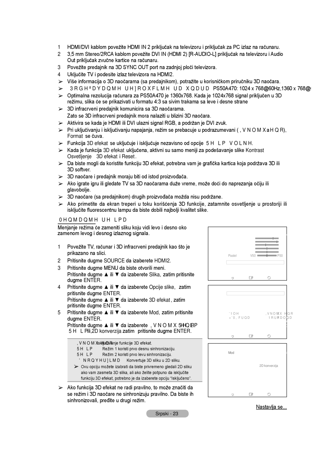 Samsung BN68-01528B-02 user manual Menjanje režima, Nastavlja se 