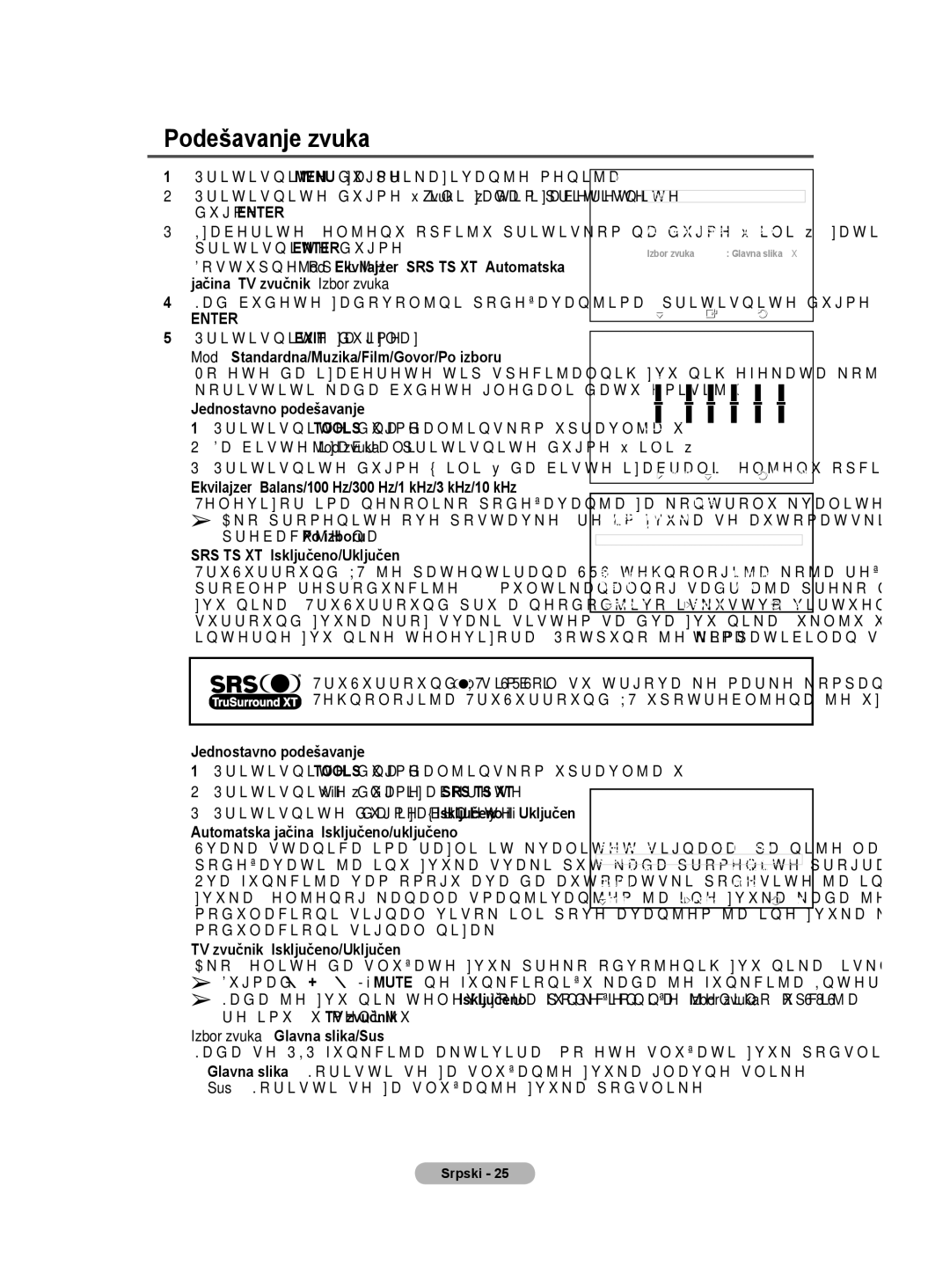 Samsung BN68-01528B-02 user manual Podešavanje zvuka 