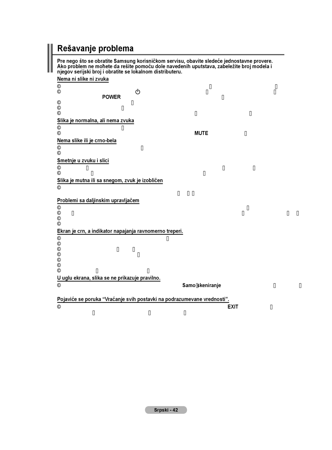 Samsung BN68-01528B-02 user manual Rešavanje problema 