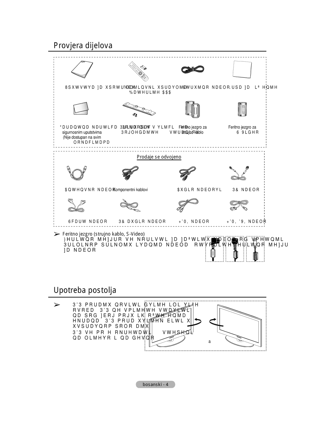 Samsung BN68-01528B-02 user manual Upotreba postolja, Feritno jezgro strujno kablo, S-Video, Bosanski 