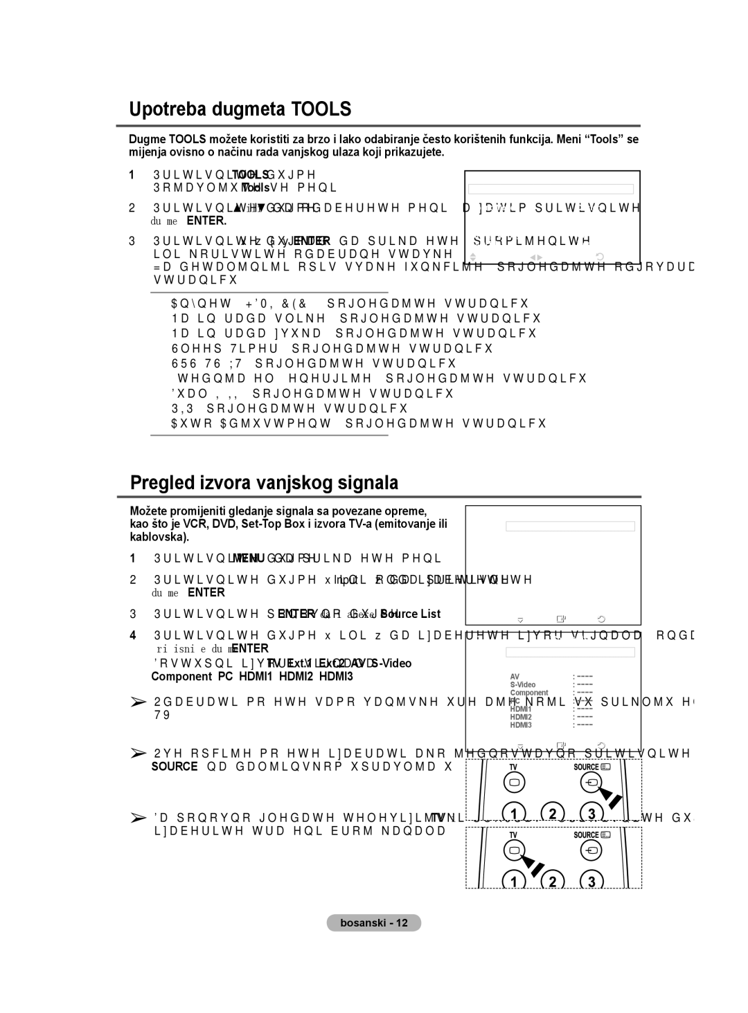 Samsung BN68-01528B-02 user manual Upotreba dugmeta Tools, Pregled izvora vanjskog signala 