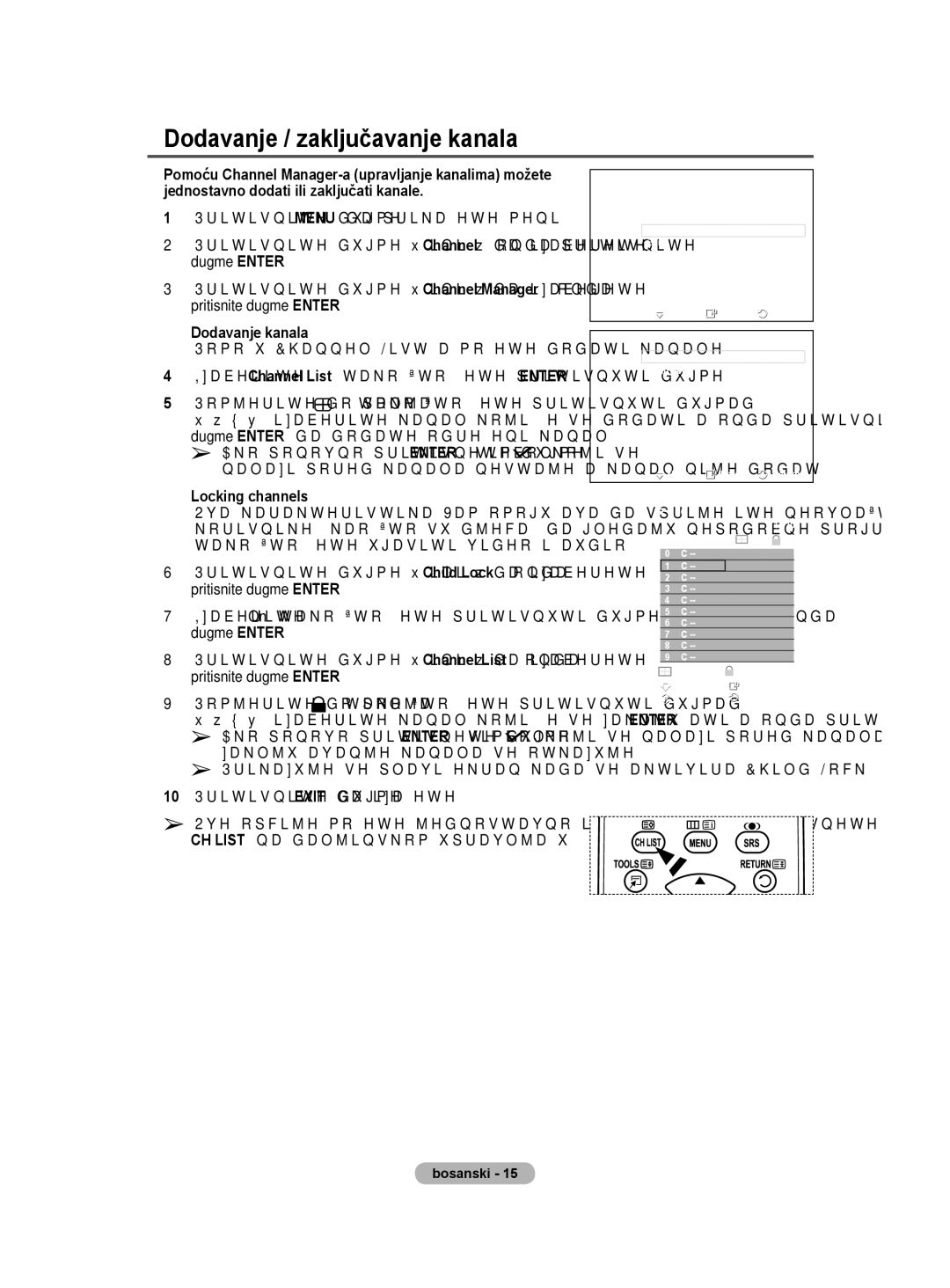 Samsung BN68-01528B-02 Pomoću Channel List-a možete dodati kanale, Pomjerite do polja tako što ćete pritisnuti dugmad 