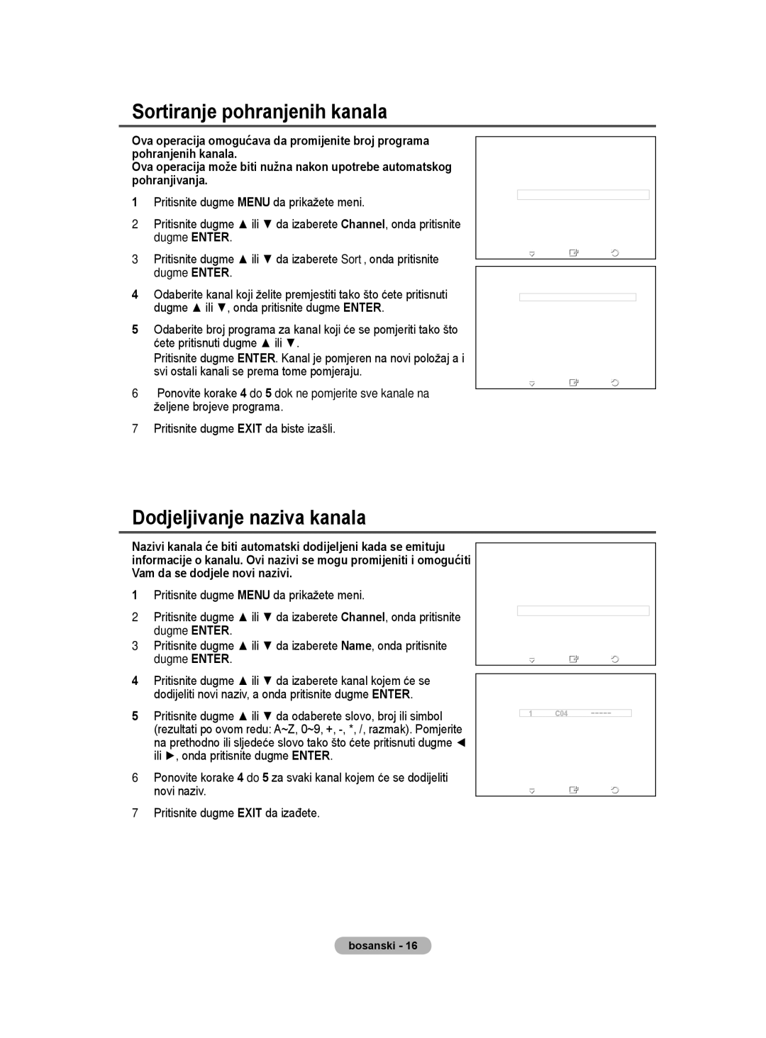 Samsung BN68-01528B-02 user manual Sortiranje pohranjenih kanala, Dodjeljivanje naziva kanala 