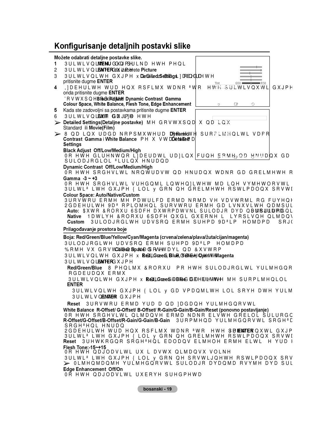 Samsung BN68-01528B-02 user manual Konfigurisanje detaljnih postavki slike, Možete odabrati detaljne postavke slike 