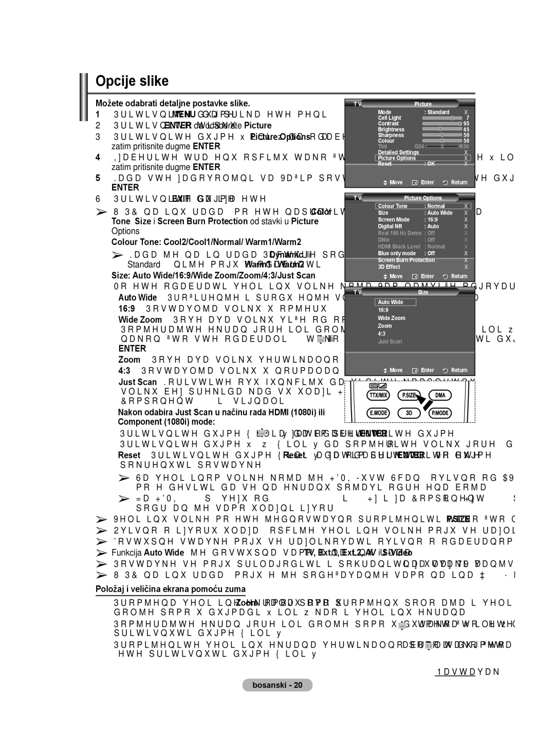 Samsung BN68-01528B-02 user manual Options, 169 Postavlja sliku u omjeru, Wide Zoom Povećava sliku više od omjera, Ili 