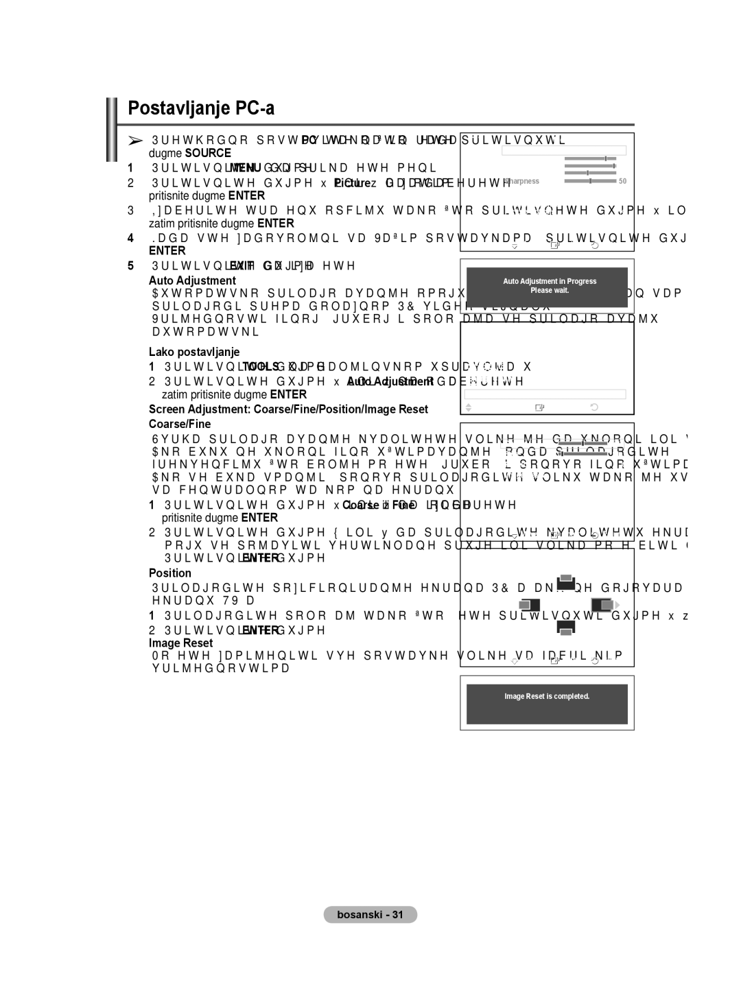 Samsung BN68-01528B-02 user manual Postavljanje PC-a, Prilagodite položaj tako što ćete pritisnuti dugme 